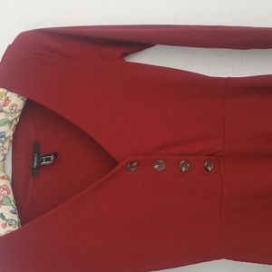 Forever 21 Maroon Cotton Long-Sleeve Dress Small